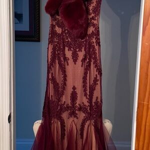 Cachet Burgundy and Tan Dress